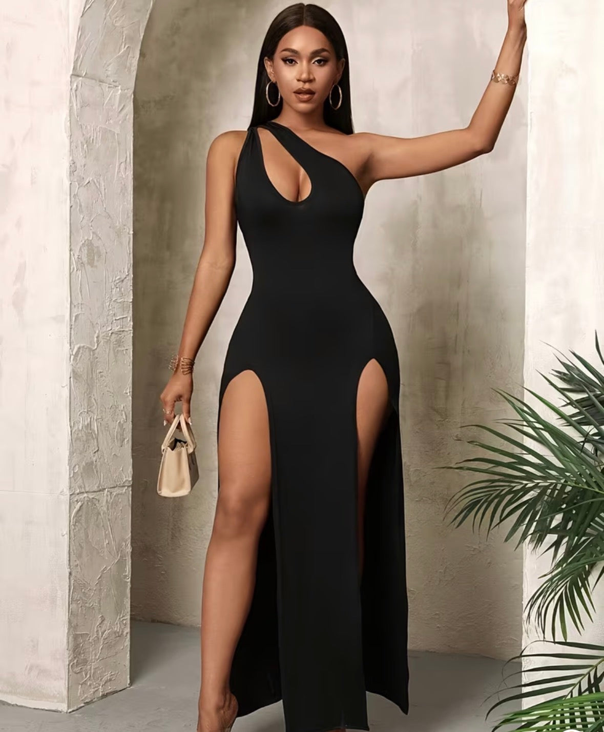 Statement One-Shoulder Black Gown